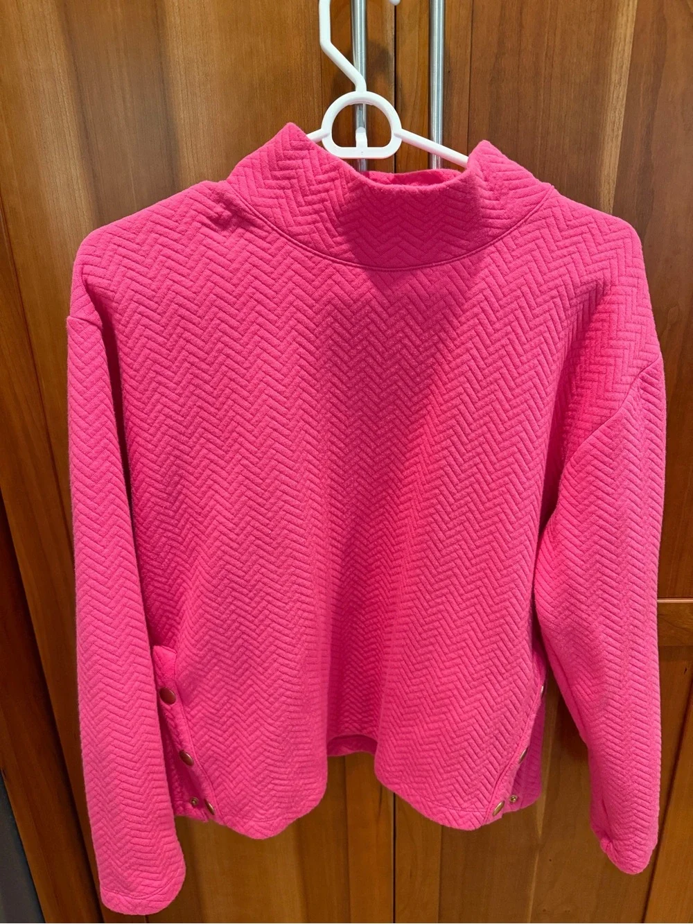 J. Crew Hot Pink Mock Neck Sweater with Side Button Detail